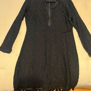 Black Long-Sleeve Lace Mini Dress